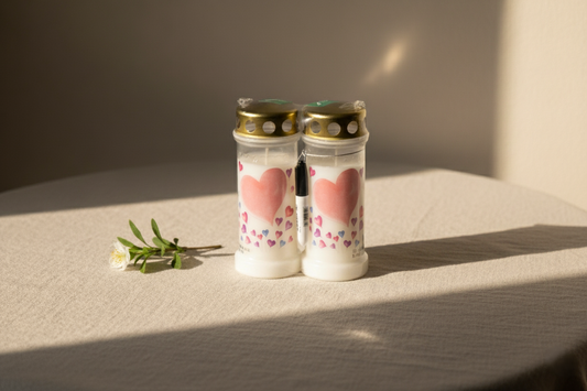 Set 2 candele plastic cu marker inclus - inimi (70 ore)